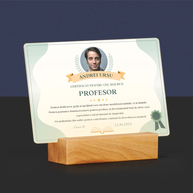 Fotografie Si Semnătură: Certificat De Recunoștință Pentru Cea Mai Bună Învățătoare - Imprimare Pe Sticlă Acrilică (Horizontală)