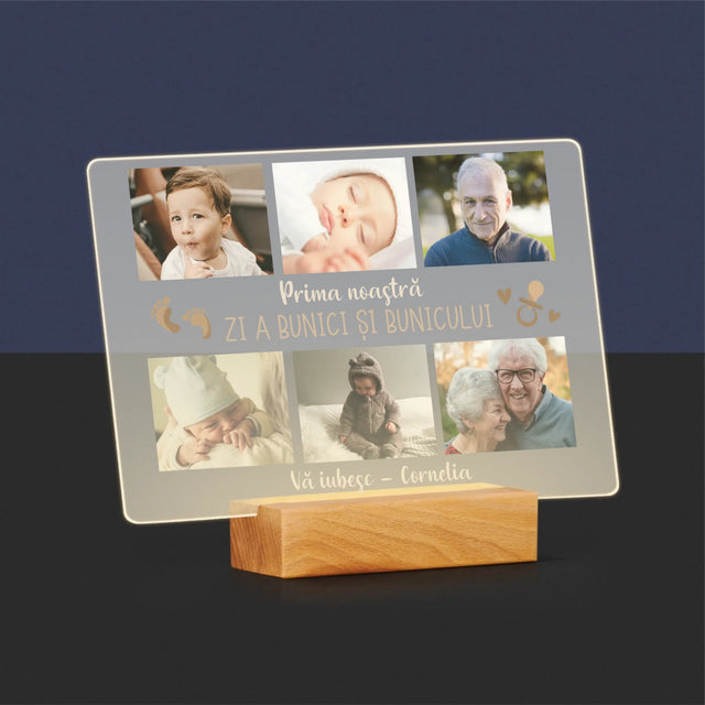 Colaj De Fotografii: Prima Noastră Zi A Bunicei Și Bunicului - Imprimare Pe Sticlă Acrilică (Horizontală)