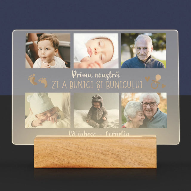 Colaj De Fotografii: Prima Noastră Zi A Bunicei Și Bunicului - Imprimare Pe Sticlă Acrilică (Horizontală)