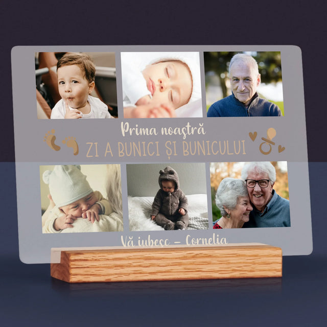 Colaj De Fotografii: Prima Noastră Zi A Bunicei Și Bunicului - Imprimare Pe Sticlă Acrilică (Horizontală)