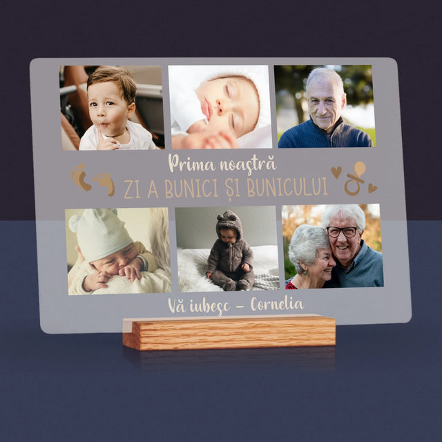 Colaj De Fotografii: Prima Noastră Zi A Bunicei Și Bunicului - Imprimare Pe Sticlă Acrilică (Horizontală)