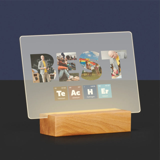 Cuvânt Din Fotografii: Best Teacher Elemente Chimice - Imprimare Pe Sticlă Acrilică (Horizontală)