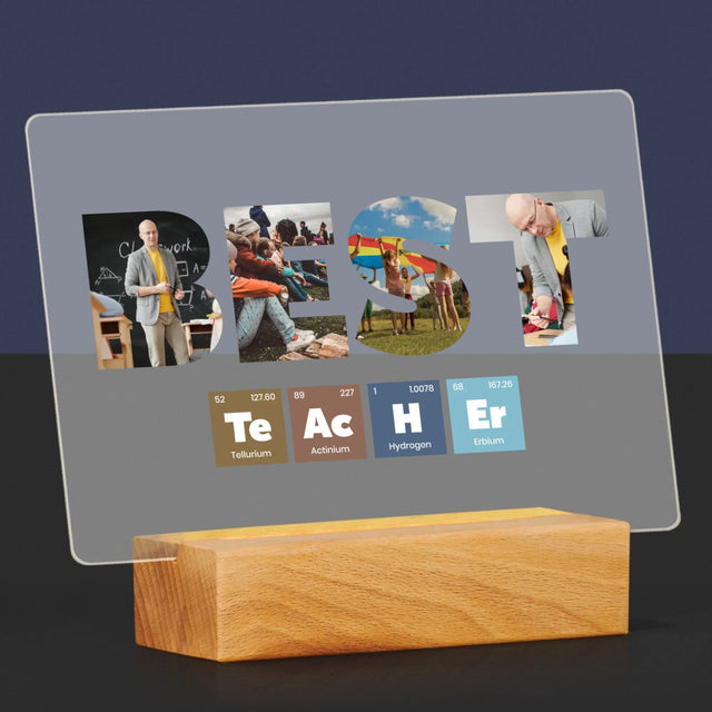 Cuvânt Din Fotografii: Best Teacher Elemente Chimice - Imprimare Pe Sticlă Acrilică (Horizontală)