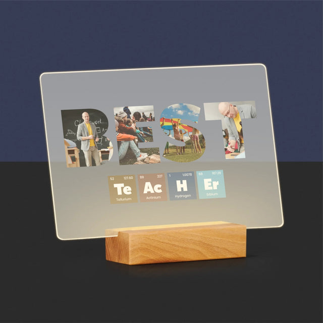 Cuvânt Din Fotografii: Best Teacher Elemente Chimice - Imprimare Pe Sticlă Acrilică (Horizontală)