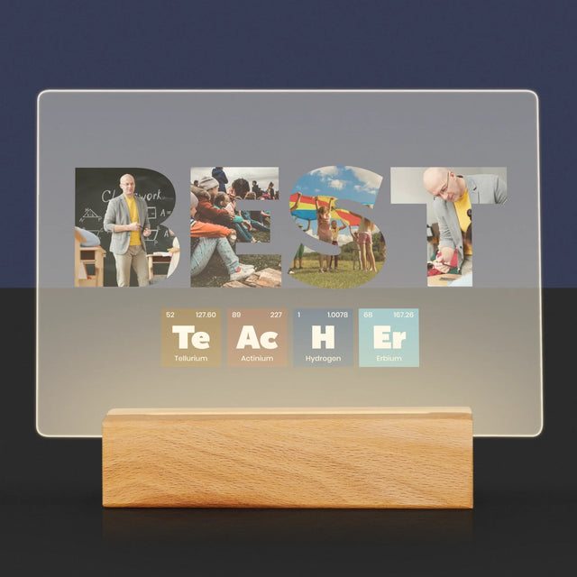 Cuvânt Din Fotografii: Best Teacher Elemente Chimice - Imprimare Pe Sticlă Acrilică (Horizontală)