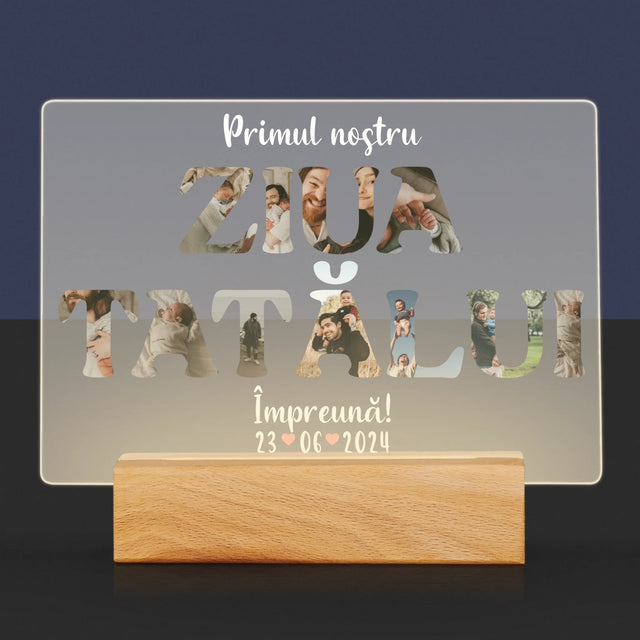 Cuvânt Din Fotografii: Prima Noastră Zi În Rolul De Tată - Imprimare Pe Sticlă Acrilică (Horizontală)