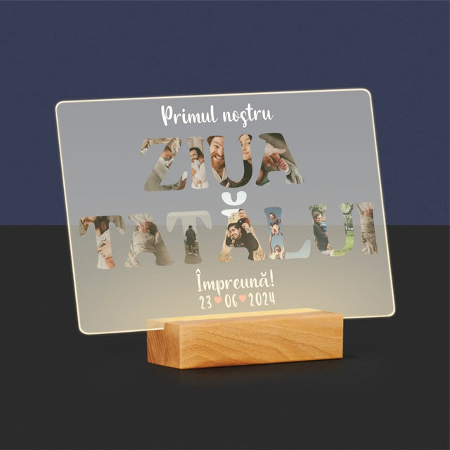 Cuvânt Din Fotografii: Prima Noastră Zi În Rolul De Tată - Imprimare Pe Sticlă Acrilică (Horizontală)