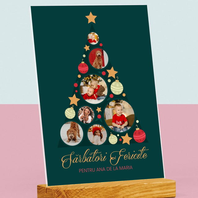 Colaj De Fotografii: Brad, Jucării De Brad - Imprimare Pe Sticlă Acrilică (Verticală)