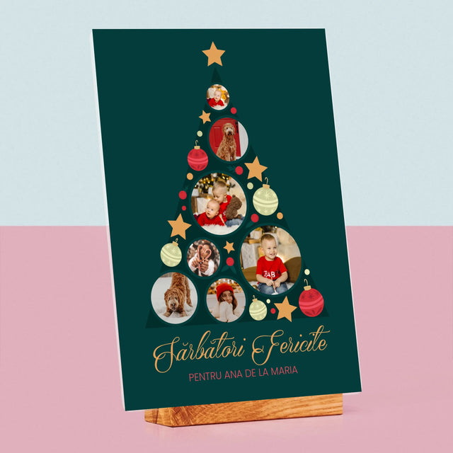 Colaj De Fotografii: Brad, Jucării De Brad - Imprimare Pe Sticlă Acrilică (Verticală)