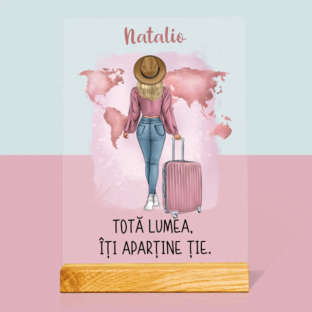 Creator De Personaj: Fată Călătoare - Imprimare Pe Sticlă Acrilică (Verticală)