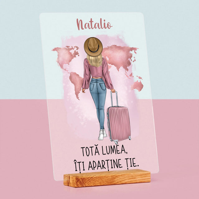 Creator De Personaj: Fată Călătoare - Imprimare Pe Sticlă Acrilică (Verticală)