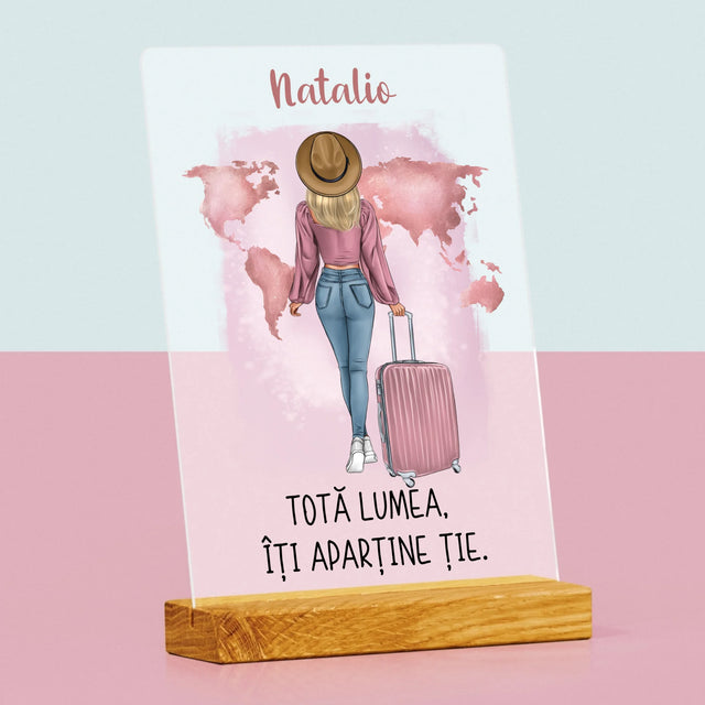 Creator De Personaj: Fată Călătoare - Imprimare Pe Sticlă Acrilică (Verticală)