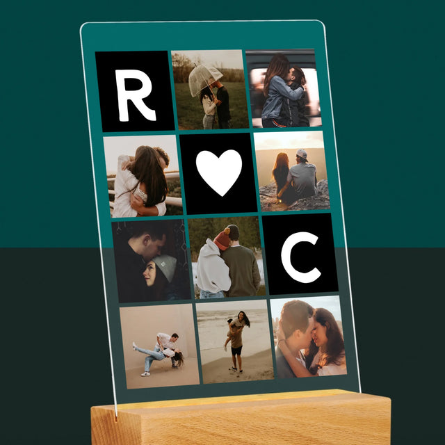 Colaj De Fotografii: Monogram De Dragoste Cu Fotografii - Imprimare Pe Sticlă Acrilică (Verticală)