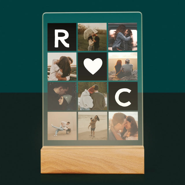 Colaj De Fotografii: Monogram De Dragoste Cu Fotografii - Imprimare Pe Sticlă Acrilică (Verticală)