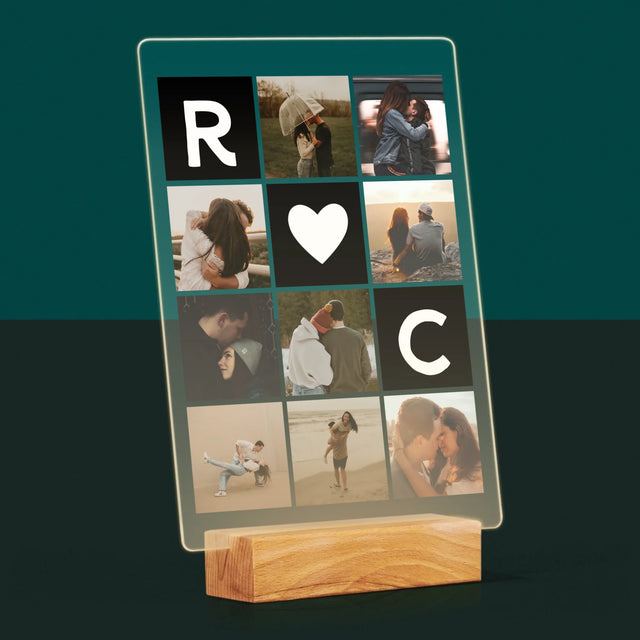 Colaj De Fotografii: Monogram De Dragoste Cu Fotografii - Imprimare Pe Sticlă Acrilică (Verticală)