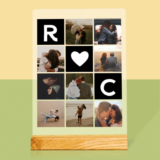 Colaj De Fotografii: Monogram De Dragoste Cu Fotografii - Imprimare Pe Sticlă Acrilică (Verticală)