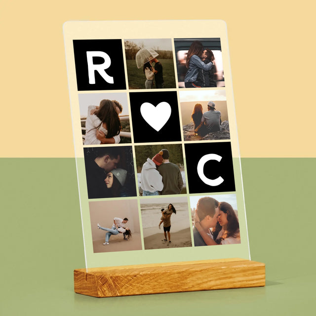 Colaj De Fotografii: Monogram De Dragoste Cu Fotografii - Imprimare Pe Sticlă Acrilică (Verticală)