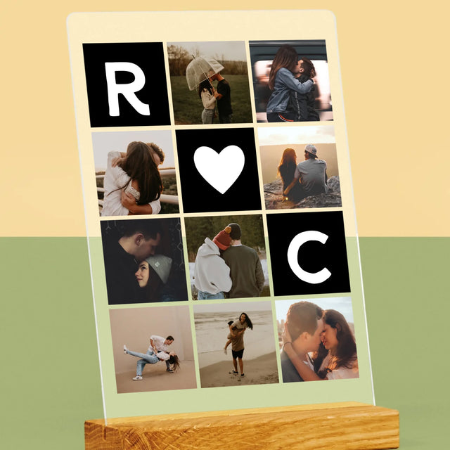 Colaj De Fotografii: Monogram De Dragoste Cu Fotografii - Imprimare Pe Sticlă Acrilică (Verticală)