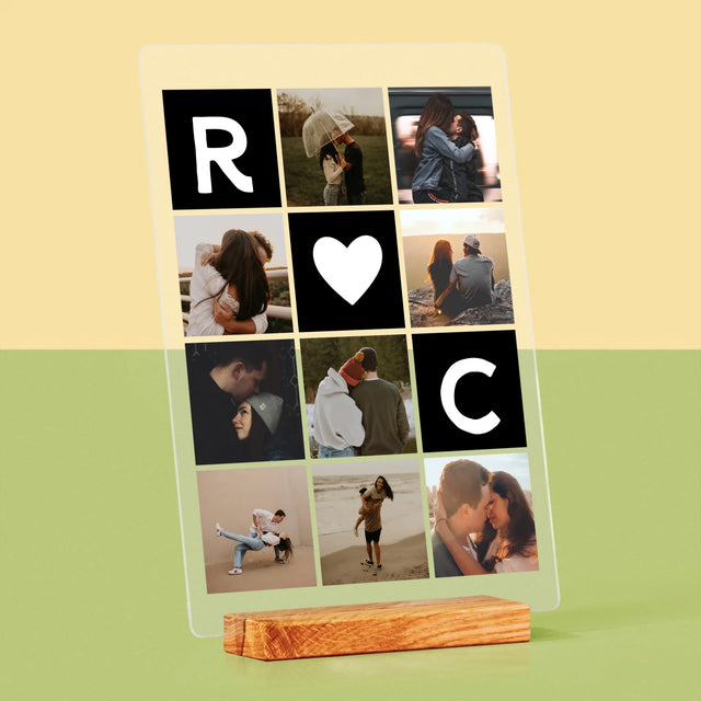 Colaj De Fotografii: Monogram De Dragoste Cu Fotografii - Imprimare Pe Sticlă Acrilică (Verticală)