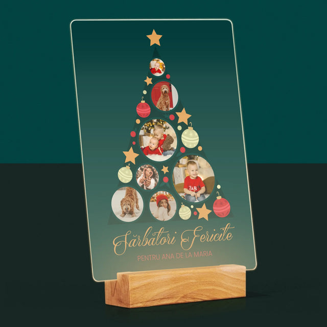 Colaj De Fotografii: Brad, Jucării De Brad - Imprimare Pe Sticlă Acrilică (Verticală)