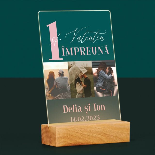 Colaj De Fotografii: Primul Sf. Valentin Împreună - Imprimare Pe Sticlă Acrilică (Verticală)