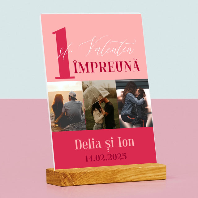 Colaj De Fotografii: Primul Sf. Valentin Împreună - Imprimare Pe Sticlă Acrilică (Verticală)