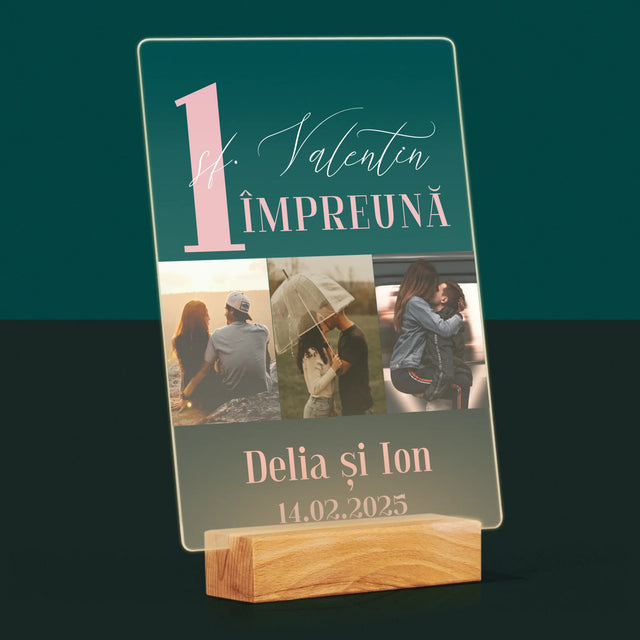 Colaj De Fotografii: Primul Sf. Valentin Împreună - Imprimare Pe Sticlă Acrilică (Verticală)
