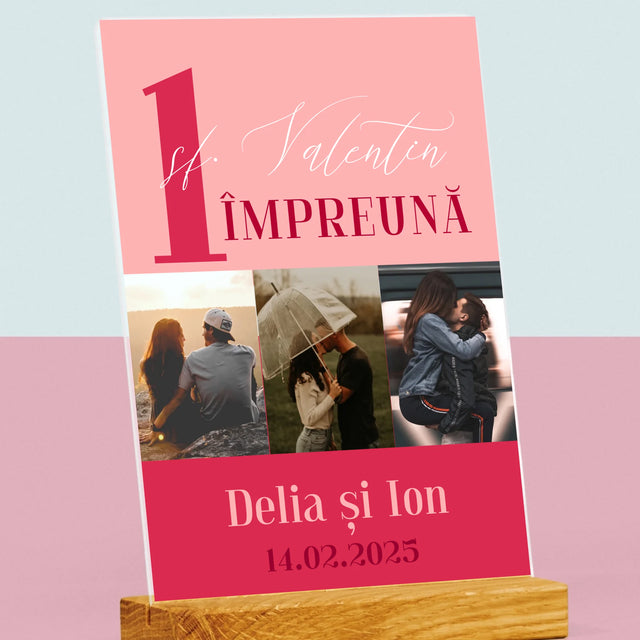 Colaj De Fotografii: Primul Sf. Valentin Împreună - Imprimare Pe Sticlă Acrilică (Verticală)