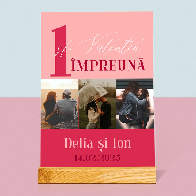 Colaj De Fotografii: Primul Sf. Valentin Împreună - Imprimare Pe Sticlă Acrilică (Verticală)