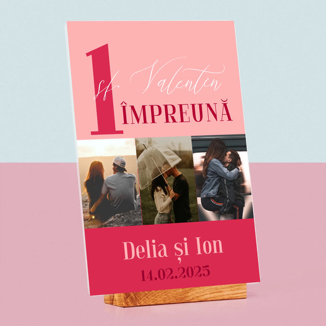 Colaj De Fotografii: Primul Sf. Valentin Împreună - Imprimare Pe Sticlă Acrilică (Verticală)
