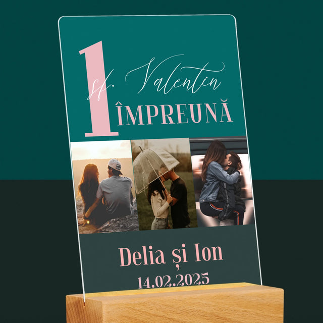 Colaj De Fotografii: Primul Sf. Valentin Împreună - Imprimare Pe Sticlă Acrilică (Verticală)