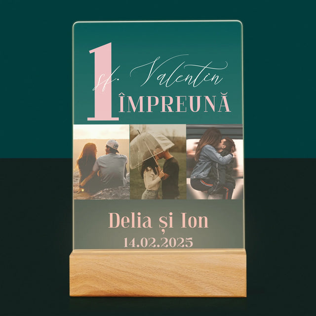 Colaj De Fotografii: Primul Sf. Valentin Împreună - Imprimare Pe Sticlă Acrilică (Verticală)