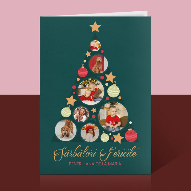 Colaj De Fotografii: Brad, Jucării De Brad - Card Cu Felicitări