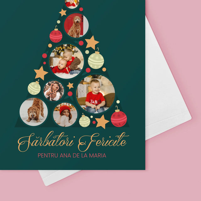 Colaj De Fotografii: Brad, Jucării De Brad - Card Cu Felicitări