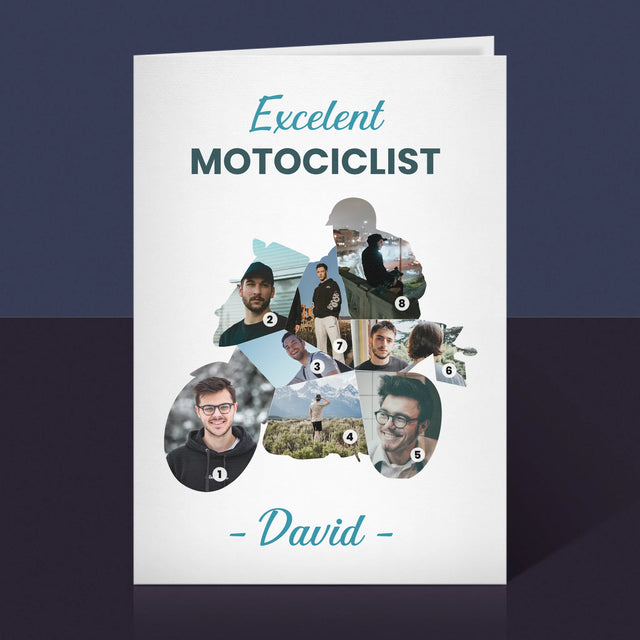Formă Din Fotografii: Motociclist Excelent - Card Cu Felicitări