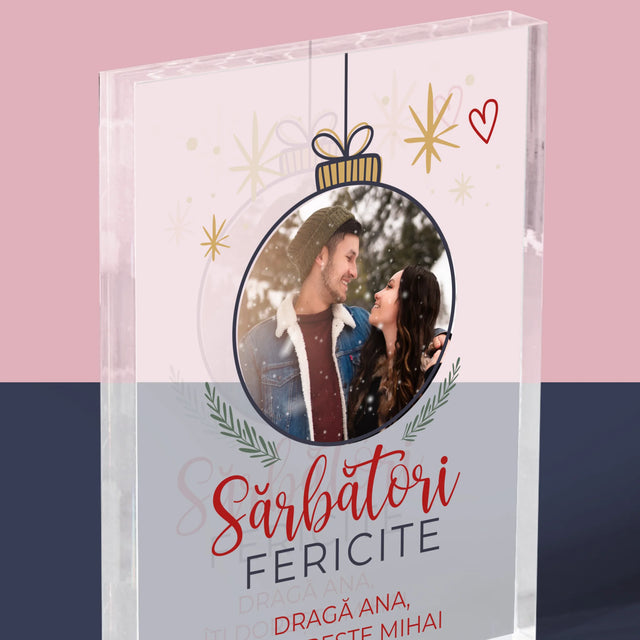 Fotografie Si Semnătură: Sărbători Fericite Jucărie De Brad - Bloc Acrilic