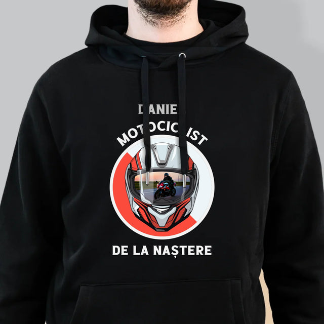 Fotografie Si Semnătură: Motociclist De La Naștere - Hanorac Cu Glugă Pentru Bărbați