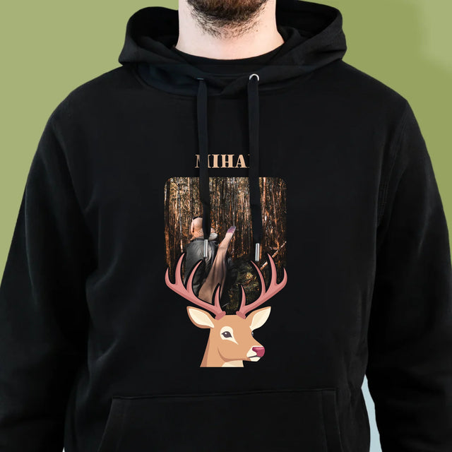 Fotografie Si Semnătură: Cerb - Hanorac Cu Glugă Pentru Bărbați