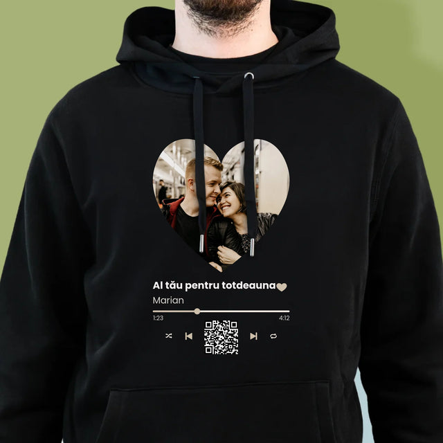Fotografie Si Semnătură: Cântecul Nostru Inimă Cod Qr - Hanorac Cu Glugă Pentru Bărbați