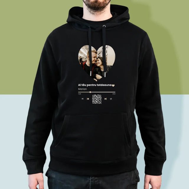 Fotografie Si Semnătură: Cântecul Nostru Inimă Cod Qr - Hanorac Cu Glugă Pentru Bărbați