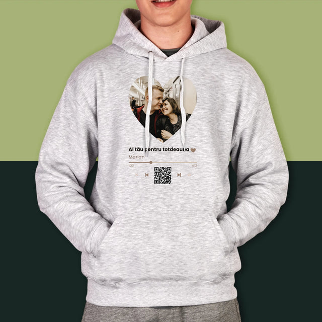Fotografie Si Semnătură: Cântecul Nostru Inimă Cod Qr - Hanorac Cu Glugă Pentru Bărbați