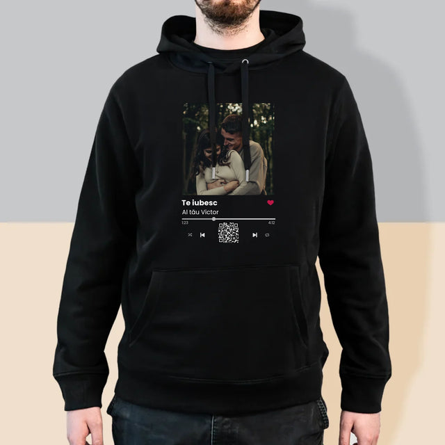 Fotografie Si Semnătură: Spotify Cu Cod Qr - Hanorac Cu Glugă Pentru Bărbați