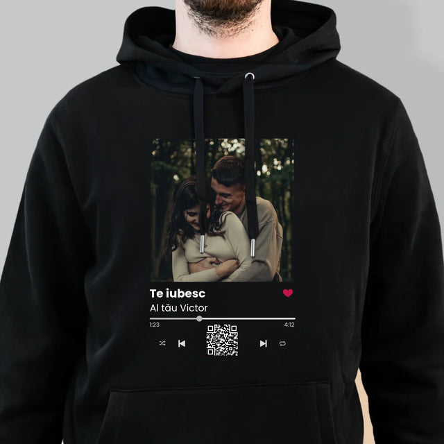 Fotografie Si Semnătură: Spotify Cu Cod Qr - Hanorac Cu Glugă Pentru Bărbați