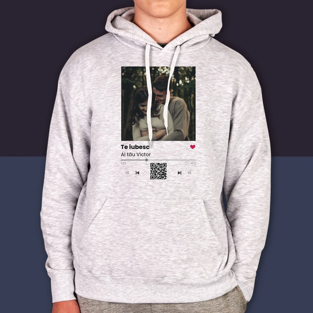 Fotografie Si Semnătură: Spotify Cu Cod Qr - Hanorac Cu Glugă Pentru Bărbați