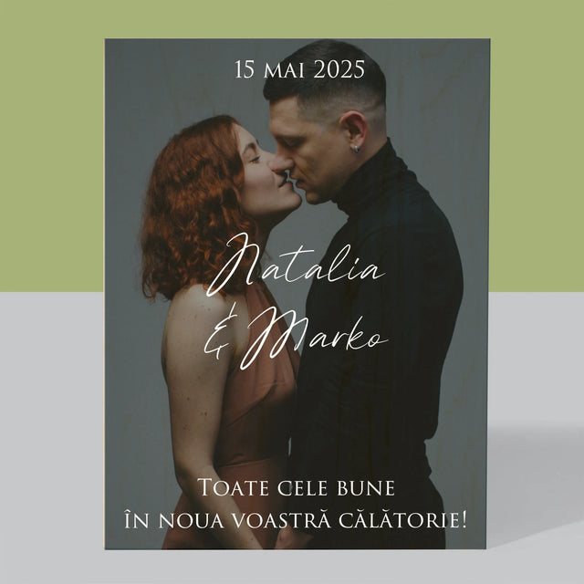 Fotografie Si Semnătură: Urări Fotografie De Nuntă - Imprimare Pe Lemn ( Verticală)