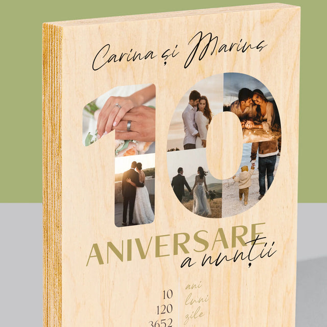 Cuvânt Din Fotografii: A 10-A Aniversare A Nunții - Imprimare Pe Lemn ( Verticală)