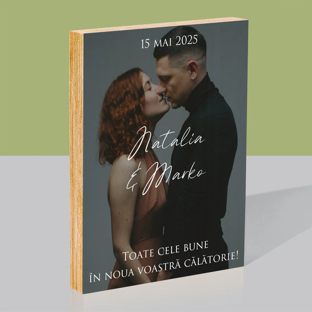 Fotografie Si Semnătură: Urări Fotografie De Nuntă - Imprimare Pe Lemn ( Verticală)