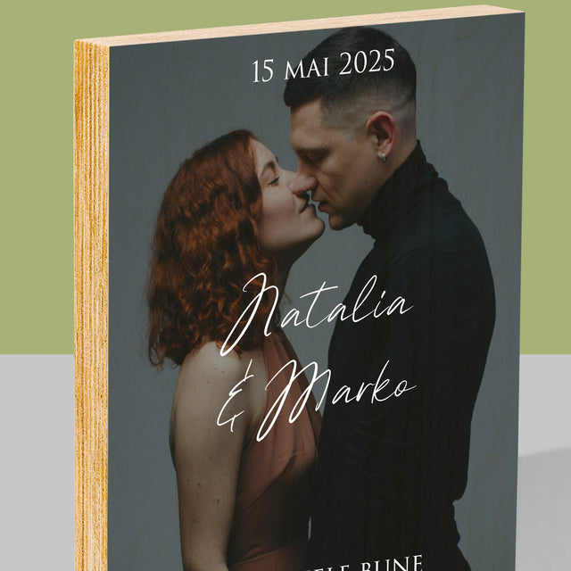 Fotografie Si Semnătură: Urări Fotografie De Nuntă - Imprimare Pe Lemn ( Verticală)