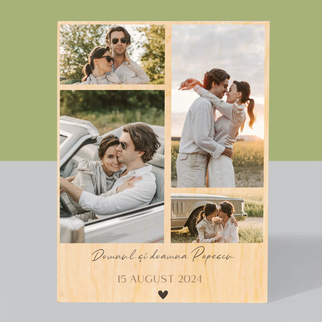 Colaj De Fotografii: Dl. Și Dna - Imprimare Pe Lemn ( Verticală)