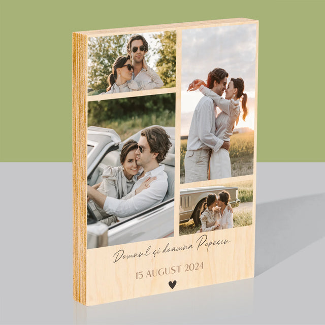 Colaj De Fotografii: Dl. Și Dna - Imprimare Pe Lemn ( Verticală)